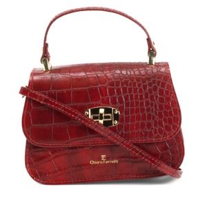 CHIARA FERRETTI DARK RED "ALLIGATOR" FINE LEATHER BAG NEW